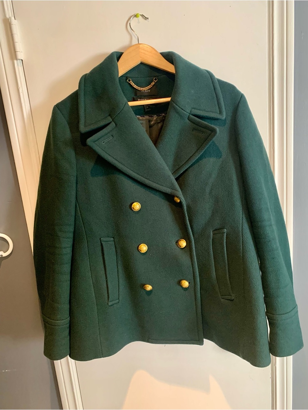 J. Crew Forest Green Double-Breasted Peacoat with Gold Buttons
